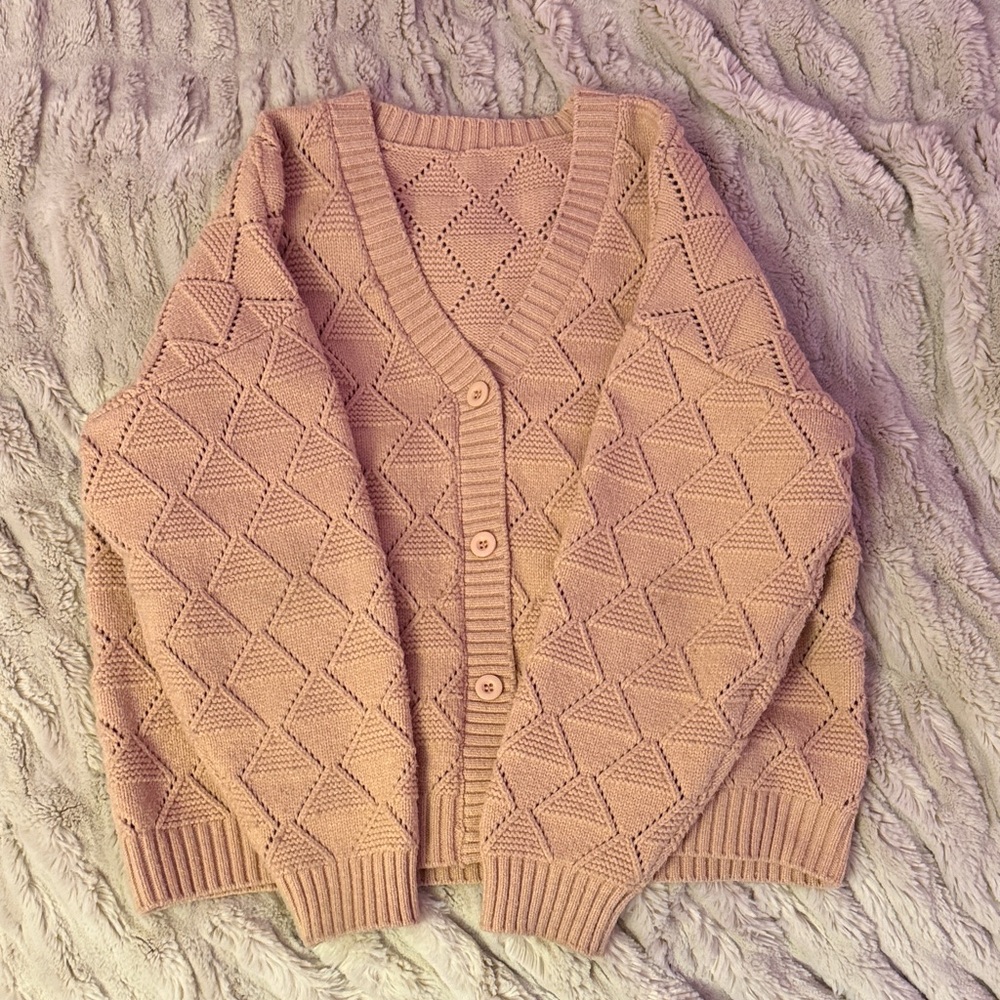 Womens Textured Button-Front Cardigan Sweater - Blush Pink